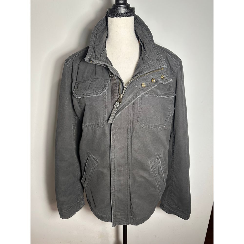 AMERICAN EAGLE Men's Small Military Gray Canvas Full Zip  Quilted Jacket